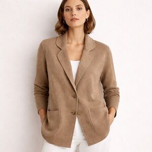 J Crew Womens Camel Tan Knit Blazer Cardigan Jacket Button Front Pockets Medium